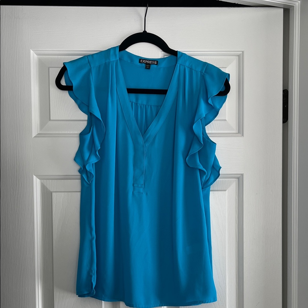 Express Women's Bright Blue Ruffle Sleeve Top